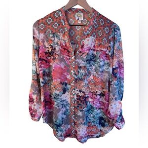 Anthropologie Fig and Flower Floral Multicolor Women's Top Bohemian Size Small